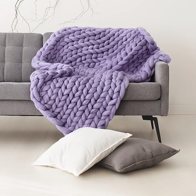 Boho Throw Blanket - Chunky Knit Blanket Full Size Blanket for Adult 54x75, Boho Blanket Bed Decor, Knit Blanket for Couch, Birthday Gift for Women, Ideas (Grey-Pink-White, 54"x75")