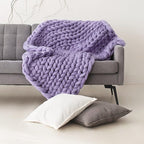 Chunky Knit Blanket, Boho Throw Blanket for Couch, Throw Blanket Knit Bed Scarf, Knitted Blanket, Supernatural Blanket, Wool Blanket for Home Decor or Gifts (Lavender, 54"x75")