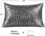 Pure Bedding Satin Pillowcase 2 Pack - King Size (20"x40", Silver Leopard) - Silky Pillow Cases for Hair and Skin - Satin Pillow Covers with Envelope Closure - Extra Soft Premium Microfiber