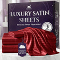 SLEEP SANCTUARY Satin Sheets Twin Size – 3 Piece Luxury Silky Bed Set, Softer Than Silk, 15" Deep Pocket, Cooling & Wrinkle-Free, Moisture-Wicking & Breathable for Hair & Skin (Striped Red)
