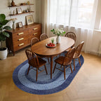 5x8 Oval Living Room Area Rug Washable Modern Border Bedroom Bedside Area Rugs Non Slip Low Pile Dining Room Oval Throw Carpet Contemporary Rugs for Living Room Kitchen Nursery, Navy