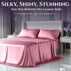 SLEEP SANCTUARY Satin Sheets Twin Size – 3 Piece Luxury Silky Bed Set, Softer Than Silk, 15" Deep Pocket, Cooling & Wrinkle-Free, Moisture-Wicking & Breathable for Hair & Skin (Pink)