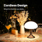 MAGCHARM Mushroom Lamp, 5W LED Cordless Rechargeable Table Lamp with Glass Shade, Small Retro Dimmable Touch Light with 3 Color Temps, Aesthetic Mid Century Bedside Light for Bedroom Ambient, Black