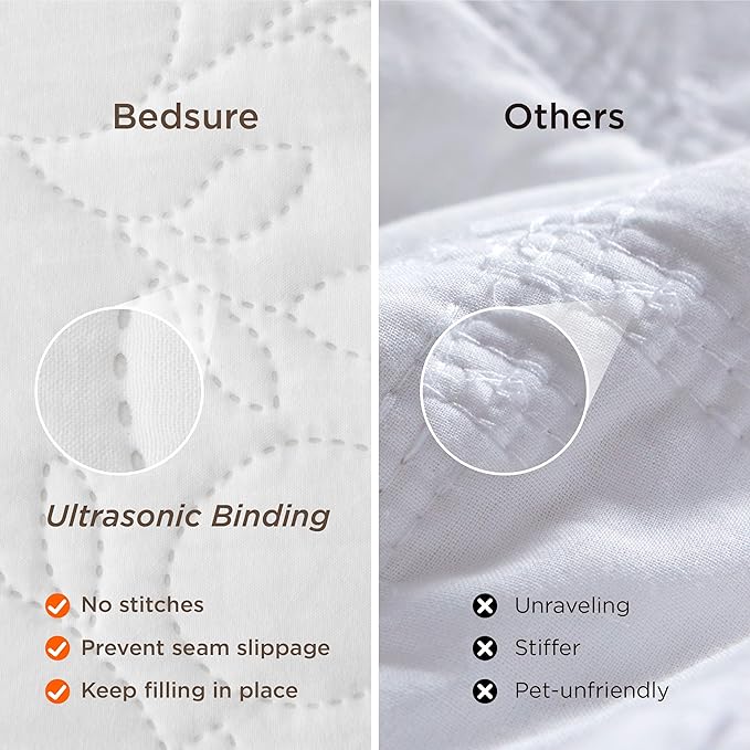 Bedsure Quilt King Size - Ultra Soft Pre-Washed Cloud-Like Bedding, All-Season Lightweight Comforter for Country Bedroom, Leaf Design Coverlet in Pure White, 106 x 96 Inches | Stitch-Free Quilting, Ultra Soft, Lightweight, Machine Washable, Pet-Friendly