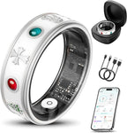 Smart Ring for Men, Fitness & Activity Tracker with Blood Pressure/Heart Rate Monitor, Sleep Tracker, Step Counter, IP68 Waterproof Ring for iOS & Android, Fast Charge, No Subscription (Silver,Size9）