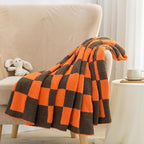 Carriediosa Checkered Throw Blanket 50" X 60", 400GSM Ultra Soft Microfiber Fuzzy Fluffy Reversible Cute Preppy Knitted Blankets Cozy Plush Fall Throws for Couch, Bed, Sofa, Burnt Orange