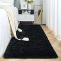 ISEAU Fluffy Runner Rug for Bedroom Plush Area Rugs, Shag Carpet with Rubber Backing Non Slip, Comfy Nursery Mat Bedside Mats for Kids Boys Room Home Decor, 2ft x 6ft, Black