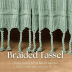 Boho Knitted Chenille Blanket with Tassels - Lightweight & Soft All-Season Throw - 3D Classic Pattern for Living Room Bedroom Couch, Sage Green, Throw 50"x60"