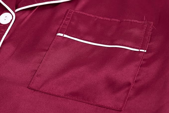 Hupohoi Unisex Girls Boys Kids Pajama Sets Button Down Satin Sleepwear Nighty 3PCS Silky Lounge Sets Nightwear