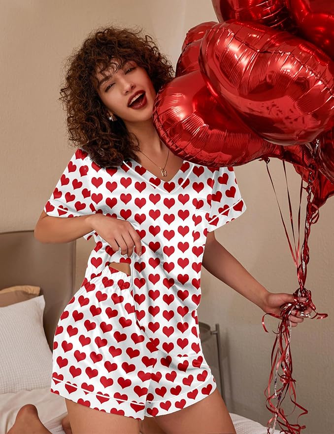 Ekouaer Silk Pajama for Women Short Sleeve Satin Pj Set Two Piece Soft Sleepwear Loungewear, S-XXL