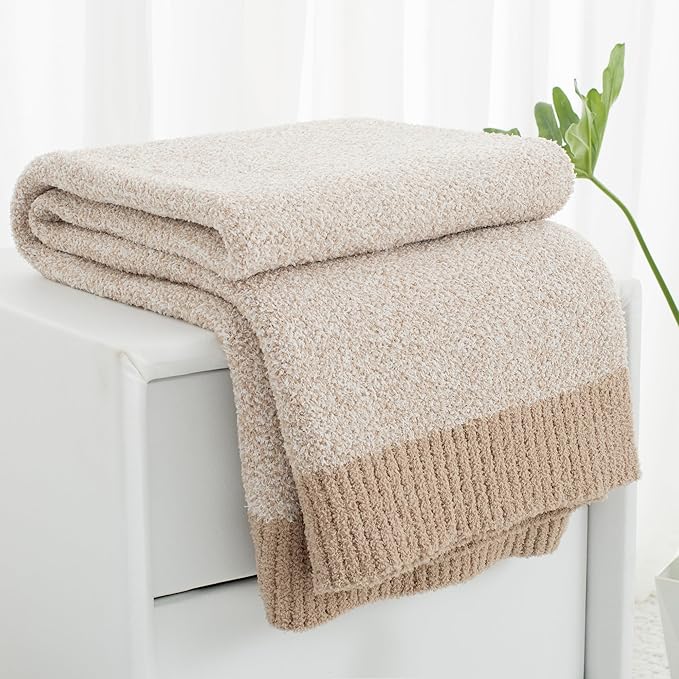 Carriediosa Heather Throw Blanket 50" X 60", 400GSM Ultra Soft Microfiber Fuzzy Fluffy Reversible Knitted Blankets Cozy Plush Lightweight and Warm Fall Throws for Couch, Bed, Sofa, Taupe