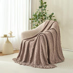 Throw Blanket for Couch, Taupe Tan Luxury Knitted Throws 50"x60", Textured Blankets with Handmade Fringe Tassels for Bed Sofa Decorative, Chunky Soft Farmhouse Boho Home Decor
