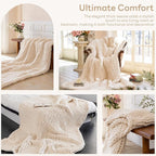 Chunky Knit Blanket - Luxury Soft Cozy 60 * 80 Throw Blanket,100% Woven Blanket Rope Knot Throw Blanket for Couch, Sofa, Home Decor, Gift - Machine Washable (Cream, 60 * 80)