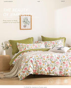 ALEISSEL Luxurious Cotton 3pcs Floral Comforter Sets King Size - Blush, Yellow & Blue Spring Garden Floral Prints on White, Warm Olive Green Reverse,Vintage Lightweight Bedding Sets(King 104"×90")
