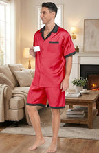 Ekouaer Men Satin Silk Pajamas Set with Pockets Sleepwear Shorts Satin Summer Loungewear 2 Piece Button Down Set S-3XL