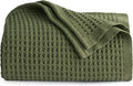 Bedsure Gentlesoft 100% Cotton Throw Blanket for Couch 50x70 inches - Breathable and Soft for Spring Summer, Waffle Weave Throw Blanket for Office, Olive Green
