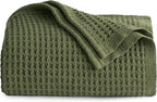 Bedsure Gentlesoft 100% Cotton Throw Blanket for Couch 50x70 inches - Breathable and Soft for Spring Summer, Waffle Weave Throw Blanket for Office, Olive Green