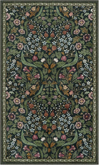 Lahome Claude Floral 3x5 Rugs for Entryway, Botanical Green Machine Washable Boho Throw Rugs for Entrance, Non-Slip Maximalism Stain-Resistant Soft Carpet for Bedroom, Kids Room, Dorm