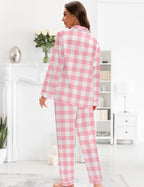 EPLAZA Silk Pajamas for Women Satin Pajamas Set 5 Pcs Long Sleeve Print Pattern Button Down Pjs Sleepwear Loungewear Set