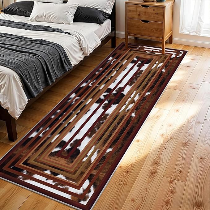 Country Farmhouse Faux Cowhide Rug,4x10ft, Aztec Decor Western Rugs for Living Room,Southwestern Native American Tribal Washable Runner Rug,for Bedroom, Indoor Entrance, Kitchen Carpet