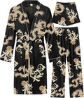 SWOMOG Mens 3 PCS Satin Robe with Pants & Shorts Set Kimono Bathrobe Long Sleeve Sleepwear Pjs Sets with Pockets