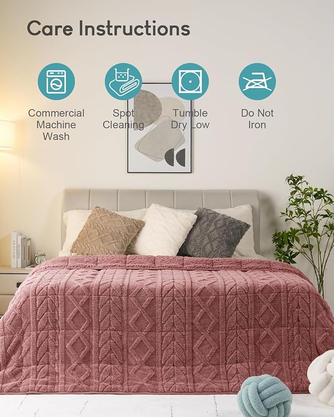 Cottonblue Jacquard Weighted Blanket 20 lbs for Adults Queen Size, Ultra Soft Sherpa Fleece Blanket for Relax and Sleep, Cozy Comfort Heavy Bed Blankets with Glass Beads, 60x80 Inches, Apricot Pink
