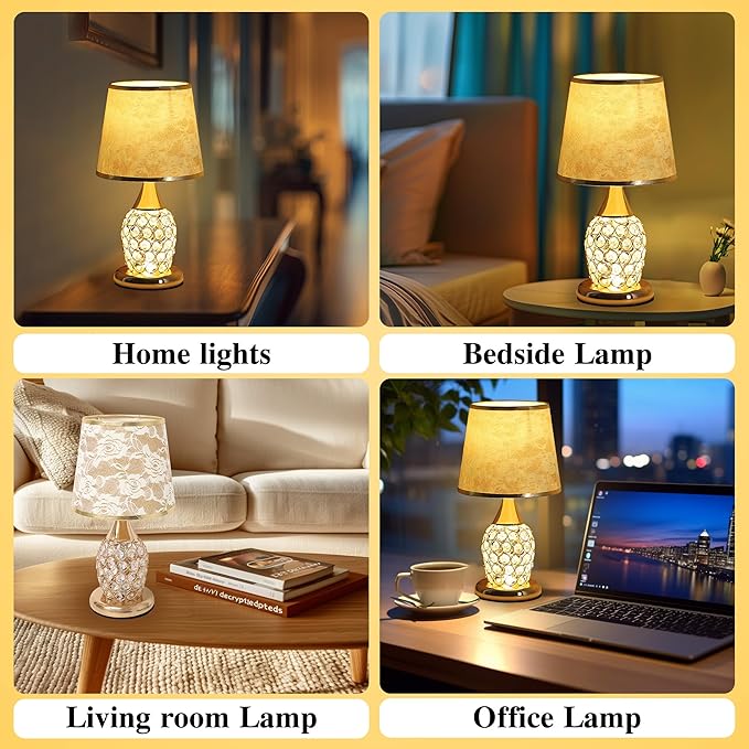 WSYEAR Crystal Table Lamp, Modern Lamp with Rose Flower Shade, LED Night Light with On/Off Switch Crystal Lamp for Living Room, Girl Bedroom, Dresser, Office