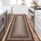 RUGSREAL 2x6 Boho Runner Rug Braided Print Hallway Area Rug Machine Washable Throw Floor Cover Non Slip Moroccan Runner Carpet for Kitchen Farmhouse Rustic Carpet for Living Room Bedroom, Brown
