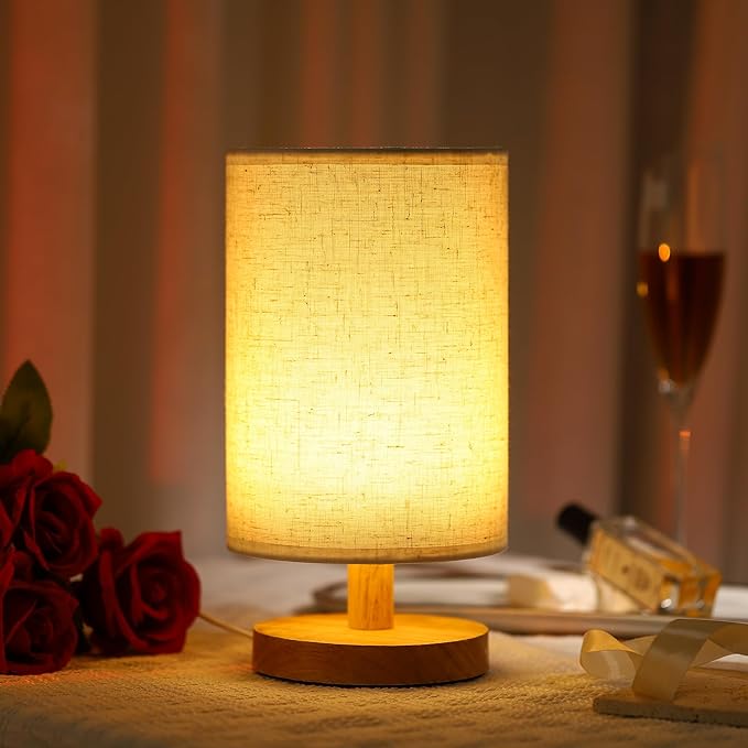 WSYEAR Small Table Lamp for Bedroom - Bedside Lamps for Nightstand, Minimalist Night Stand Light Lamp with Fabric Shade, Desk Reading Lamp for Kids Room Living Room Office Dorm