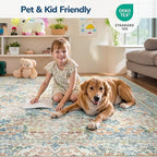 Lessymo Floral Living Room Rug 5x7 Area Rug, Vintage Forest Washable Rugs for Dining Room, Bedroom, Low Pile Non Slip Rubber Green Mat Indoor Boho Carpet for Large Entryway, Beige Brown