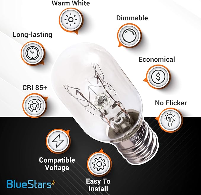 BlueStars E12 T20 25W Incandescent Bulbs Salt Lamp 120V 2700K Warm White Light 150lm for Himalayan Salt Lamps & Baskets, Scentsy Plug-in & Wax Warmers, Night Lights - 8 Packs