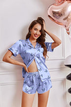 Ekouaer Womens Silk Satin Pajamas Short Sleeve PJS Shorts Set Soft Button Down Sleepwear 2 Piece Loungewear S-5XL