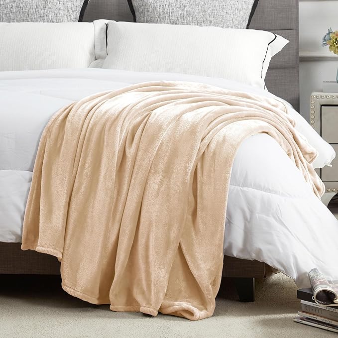 DREAMNINE Super Soft Fuzzy Fleece Throw Blanket for Couch Sofa 50" x 60", Decorative Solid Lightweight Velvet Blanket for Chair, Cozy Accent Shaggy Micro Plush Flannel Blankets for Bedroom Dorm, Beige