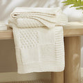 Amélie Home Knit Throw Blanket, Soft Chenille Cozy Breathable Checkered Chunky Decorative Blanket for Couch, Bed & Sofa, French-Inspired Lightweight Warm Gift for Women, Ivory, 50"x60"