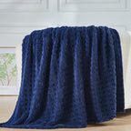 NEWCOSPLAY Super Soft Queen Blanket Navy Premium Silky Flannel Fleece 3D Waffle Checkered Lightweight Bed Blanket All Season Use (Dark Navy, Queen(90"x90"))