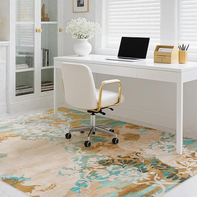 CRYPTOLITE Abstract Area Rug Washable Rug with Non-Slip Backing Low Pile Area Rugs for Living Room, Bedroom, Dining Room,4x6, Orange-Yellow