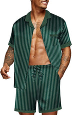 Ekouaer Men Satin Silk Pajamas Set with Pockets Sleepwear Shorts Satin Summer Loungewear 2 Piece Button Down Set S-3XL