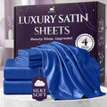 SLEEP SANCTUARY Satin Sheets Full Size – 4 Piece Luxury Silky Bed Set, Softer Than Silk, 15" Deep Pocket, Cooling & Wrinkle-Free, Moisture-Wicking & Breathable for Hair & Skin (Blue)