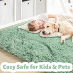 Amdrebio Sage Green Area Rugs for Living Room Bedroom Aesthetic, Fluffy Furry Rug 6x9 for Nursery, Teen Boys, Baby Kids Room Decor, Cute Shaggy Carpet for Playroom Dorm, Fuzzy Plush Light Mint Rug