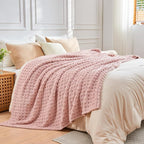 NEWCOSPLAY Super Soft King Blanket Pink Premium Silky Flannel Fleece 3D Waffle Checkered Lightweight Bed Blanket All Season Use (Pink, King(90"x110"))
