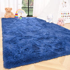 ISEAU Fluffy Rug Carpets Soft Shaggy Area Rugs Indoor Floor Mats for Kids Room Fuzzy Carpet Comfy Cute Nursery Mat Bedside Rug for Boys Girls Bedroom Living Room Home Decor Mat, 3ft x 5ft, Light Navy