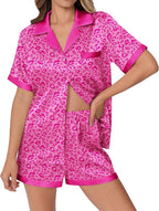 Ekouaer Womens Silk Satin Pajamas Set Animals Print Pjs Button Down Short Sleeve Lounge Set 2 Piece Sleepwear
