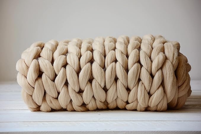 Boho Throw Blanket - Chunky Knit Blanket, Full Size Blankets, Beige Throw Blanket, Handmadel Blanket for Bed Decor, Crochet Blanket, Gift for Women Birthday (Beige, 54"x75")