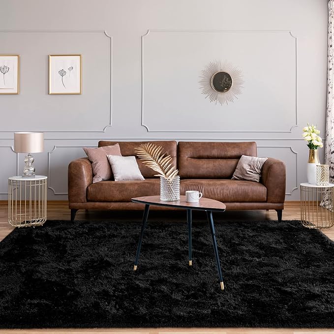 Jelymark Super Soft Shaggy Rug for Bedroom, 4x5.9 Feet Fluffy Carpet for Living Room, Fuzzy Indoor Plush Area Rug for Home Decor, Furry Floor Rugs for Dorm, Kids Nursery Rug for Girls, Black