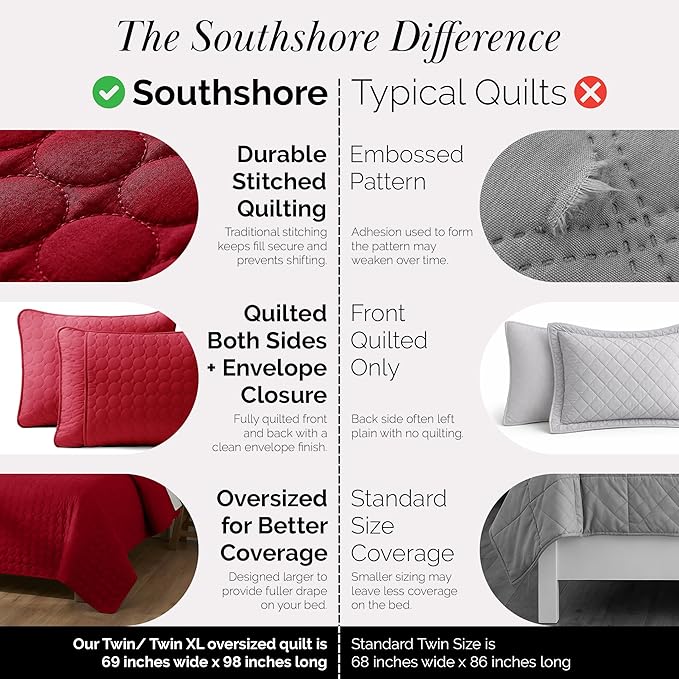 Southshore Fine Living, Inc. Oversized Bedding Quilt, Lightweight Bedding, Twin XL Bedspreads for Adult, Soft Coverlet 2-Piece with One Matching Pillow Sham, All Season Twin/XL Quilts, Chili Pepper