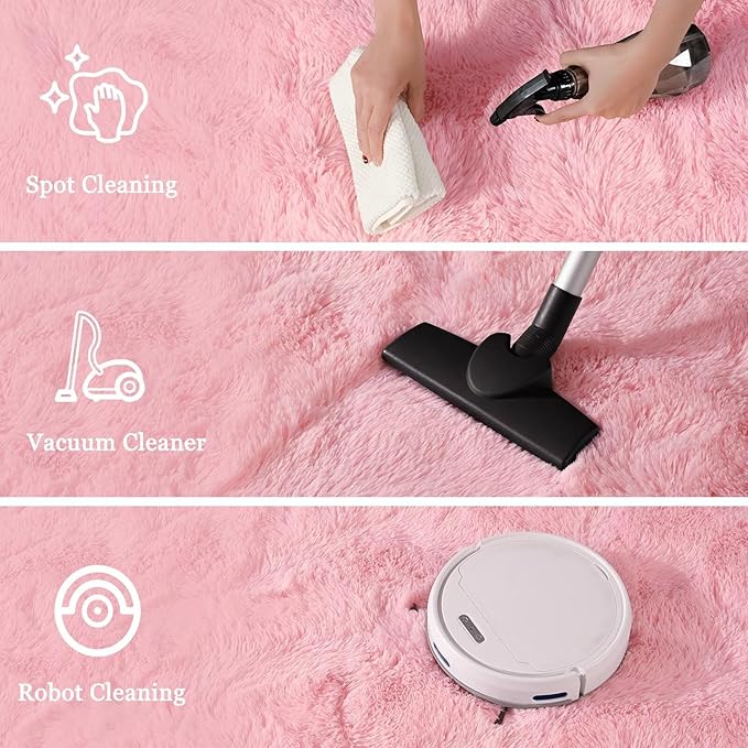 junovo 8x10 Pink Washable Area Rug for Girls Bedroom Living Room, Soft Non-Slip Fluffy Rugs, Shag Plush Memory Foam Carpet for Kids Room Baby Nursery Home Decor