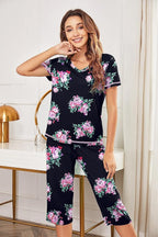 Ekouaer Women's Sleepwear Capri Pajama Sets Short Sleeve Two-Piece Pjs V Neck Tops & Capri Pants with Pockets S-3XL