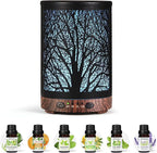 Oil Diffuser with Essential Oils Set, Aromatherapy Diffuser with 7 Color Lights and Auto Shut-Off, Cool Mist Diffuser with 6 Oils Gift Pack for Home Office (Tree with Oils)