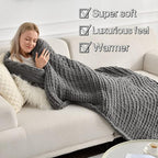 Maetoow Tighter Version Chenille Chunky Knit Blanket Throw （60×80 Inch）, Handmade Warm & Cozy Blanket Couch, Bed, Home Decor, Soft Fleece Banket, Boho Thick Blankets and Giant Yarn Throws，Dark Grey