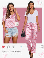 Ekouaer Womens Satin Silky Pajama Set Short Sleeve Shirt with Long Pajama Pant Set Soft PJ Loungewear